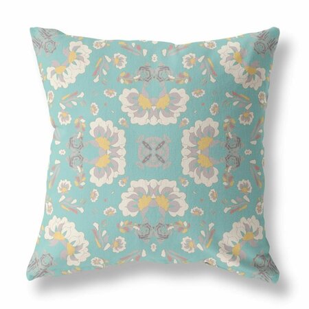 PALACEDESIGNS 20 in. Mint White Floral Indoor & Outdoor Zip Throw Pillow Green & Off-White PA3100676